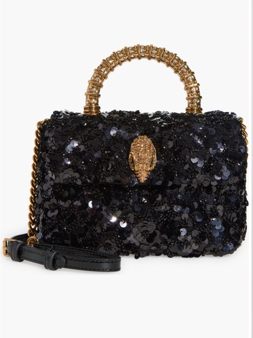 Kurt Geiger Black Sequin Shoulder Bag with Gold Jeweled Handle